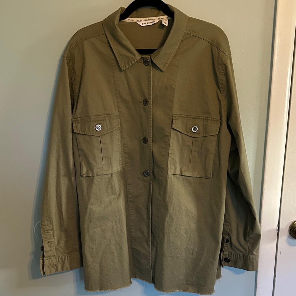 Peace, Love, World utility jacket.  Size 1x